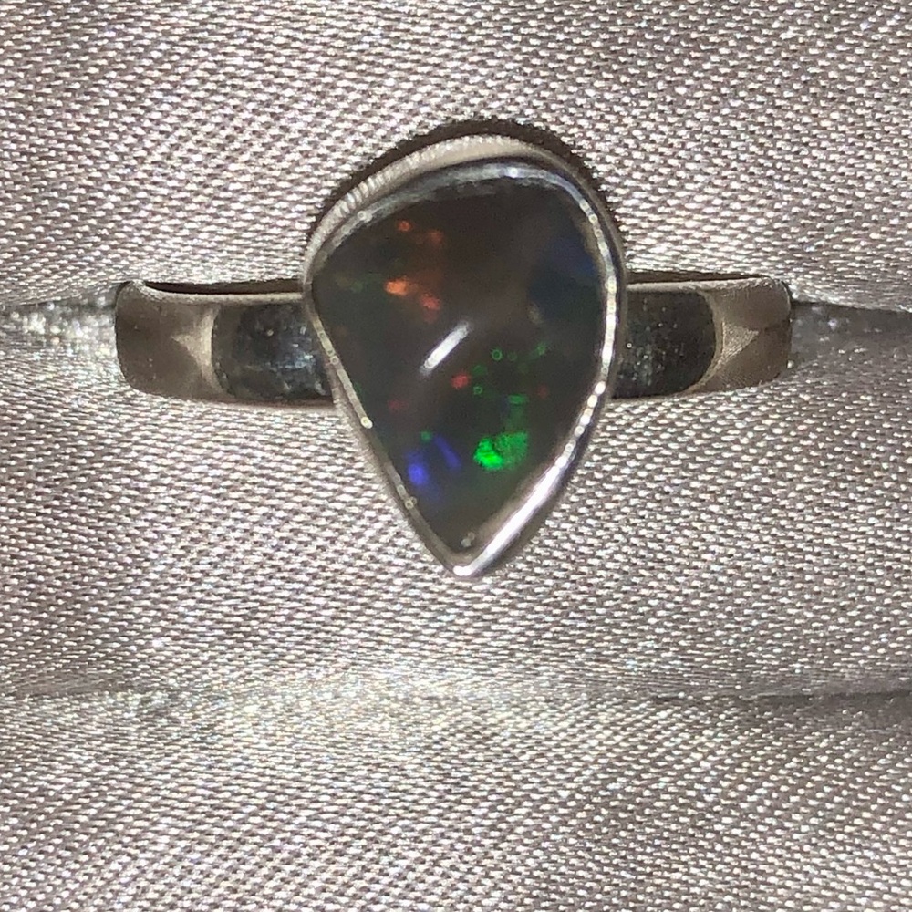 Sterling Silver and Black Fire Opal ring size 8